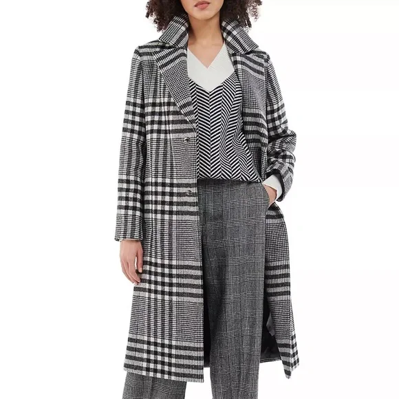 NWT Barbour Byron Wool Check Tailored Coat SIZE 4 - Black White Mono Tartan - Picture 2 of 3
